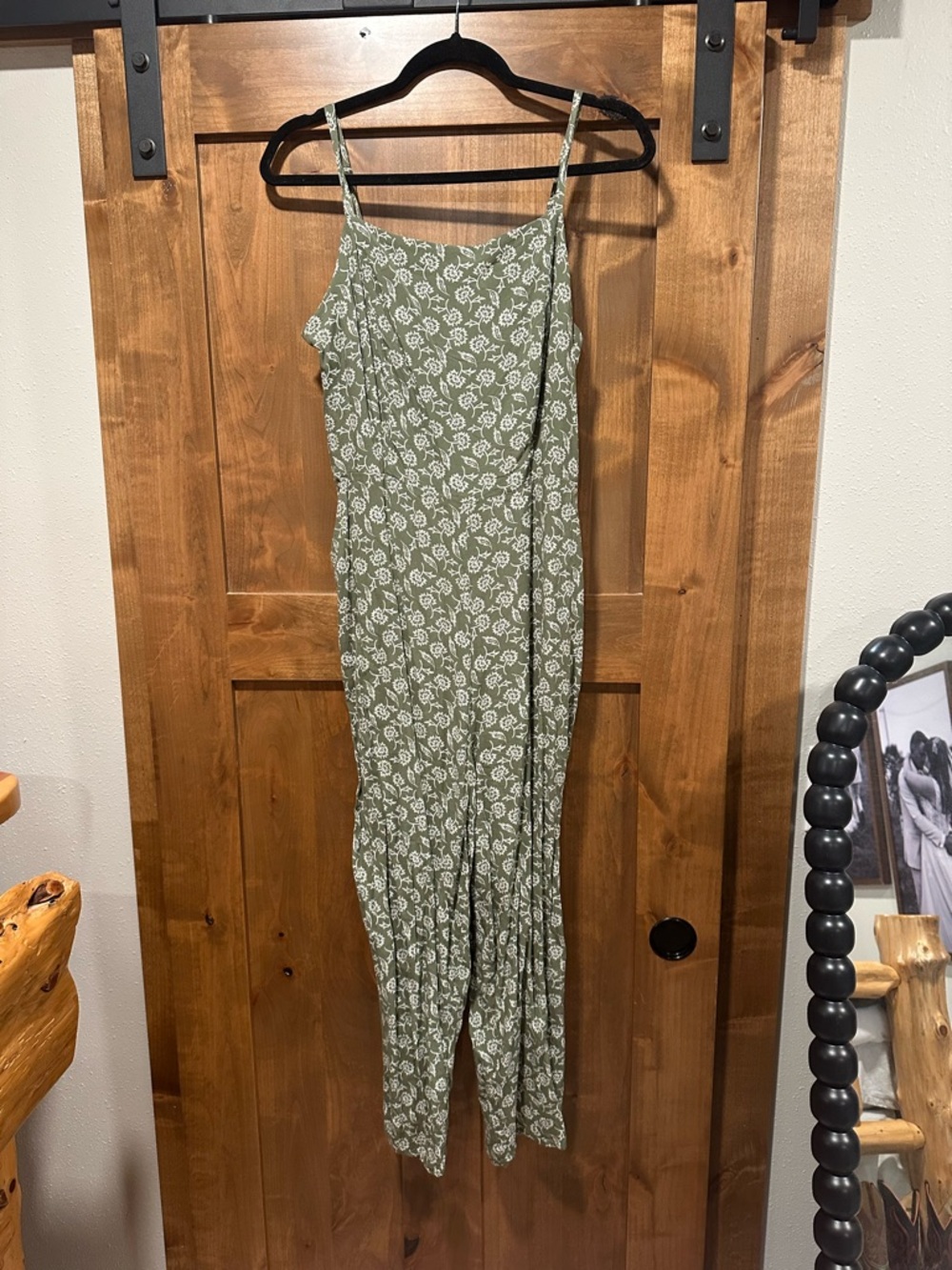 Old Navy Olive Green Floral Spaghetti-Strap Jumpsuit
